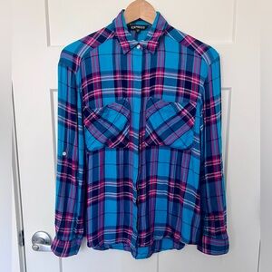 Express Plaid Button Down Shirt -  XS